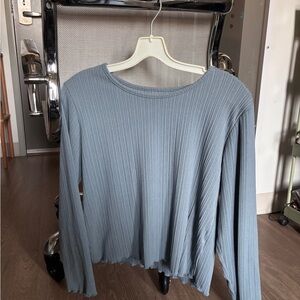 Elegant Blue Ribbed Women's Top